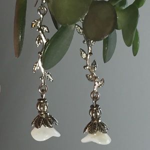 FREE Dainty White Flower and leaf  earrings.